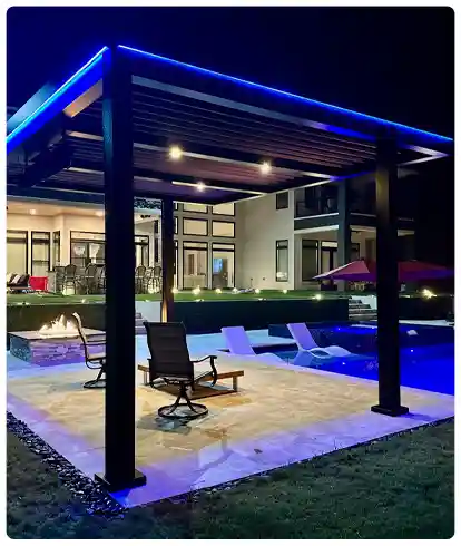 Pool at night designed by Ecoworks